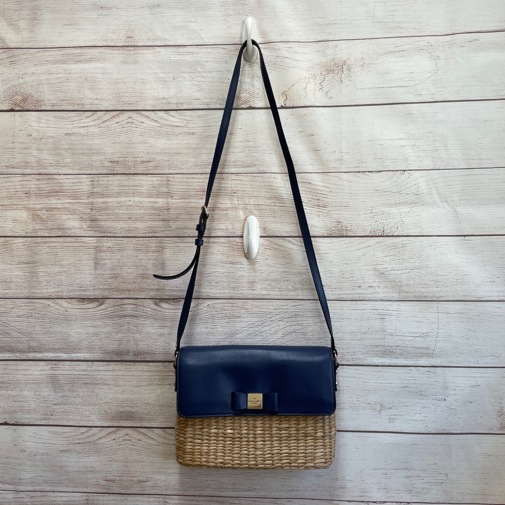 KATE SPADE NEW YORK VIA LIMONI CLARA CROSSBODY IN STRAW AND NAVY BLUE LEATHER - Picture 2 of 16